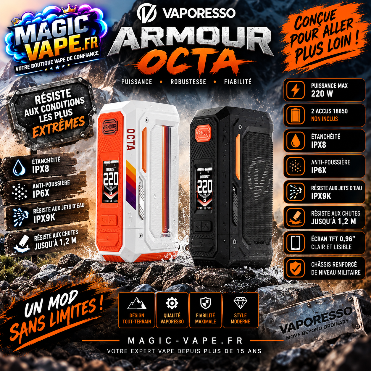 Box Armour Octa Vaporesso – 220W Double 18650