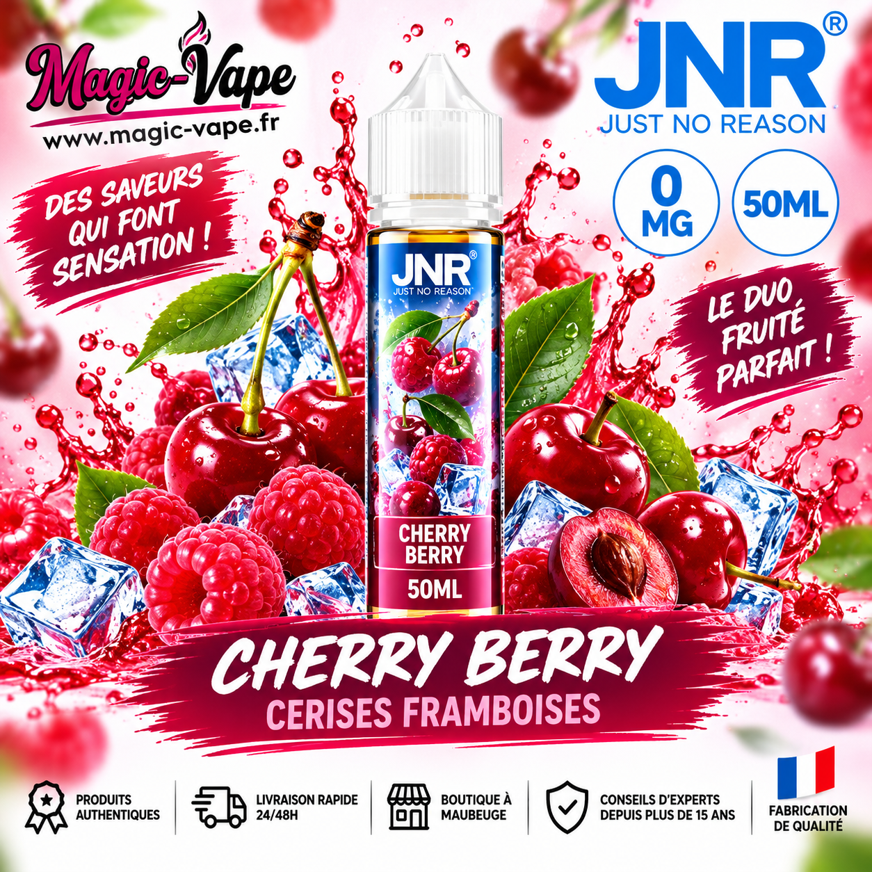 E-liquide Cherry Berry JNR 50ml 0mg cerise baies rouges