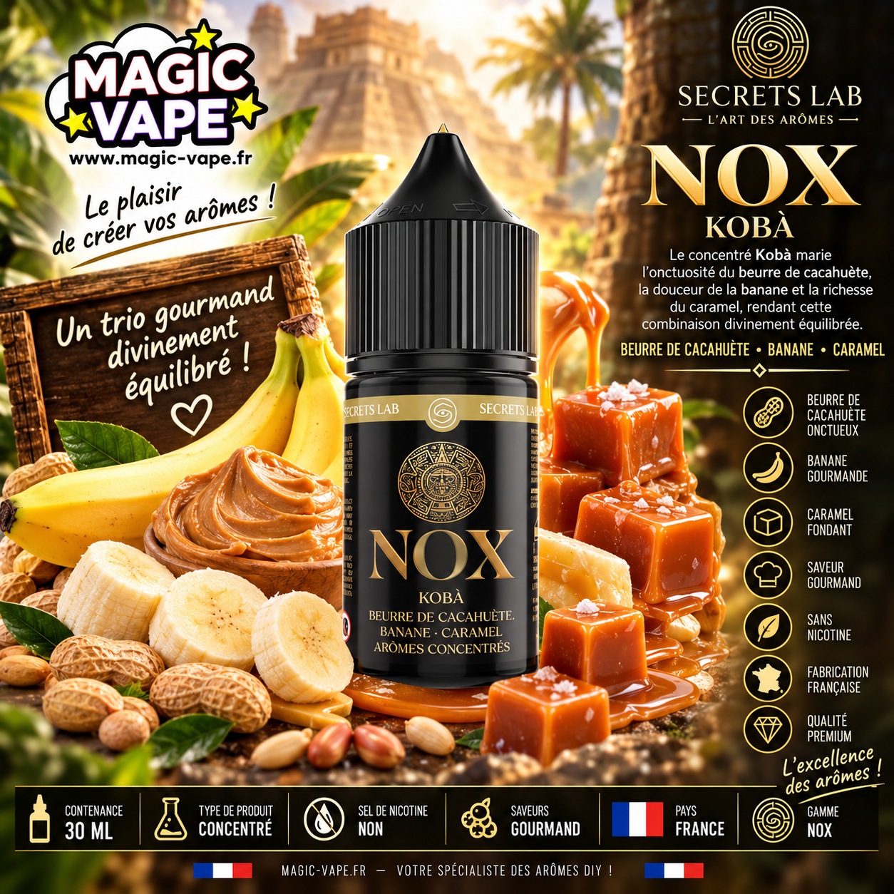 Concentré Kobà 30ml NOX Secret's Lab beurre de cacahuète banane caramel