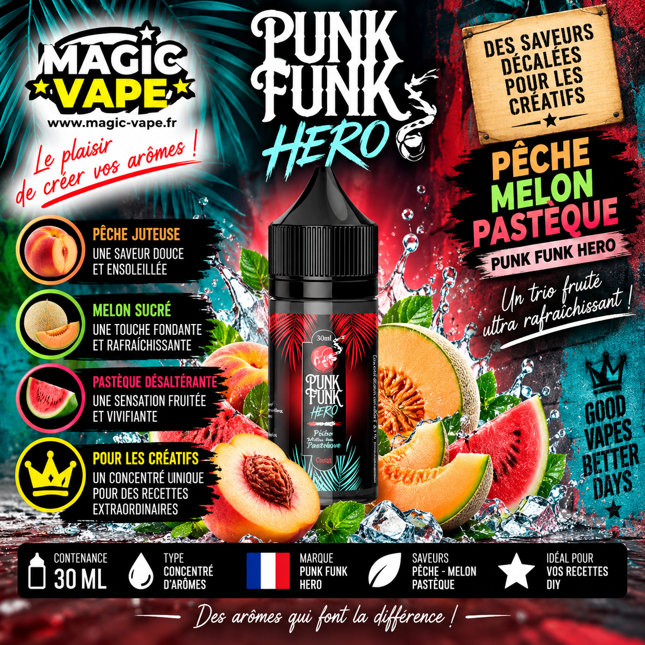 Concentré Pastèque Melon Menthe 30ml – Punk Funk Hero