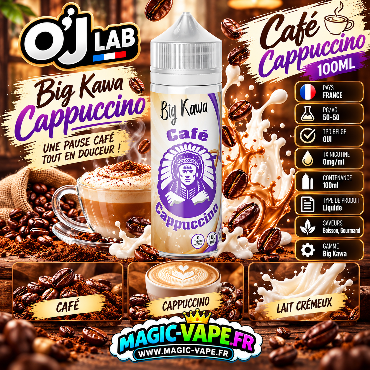big kawa cappuccino 100ml oj lab e-liquide café torréfié cappuccino lait crémeux