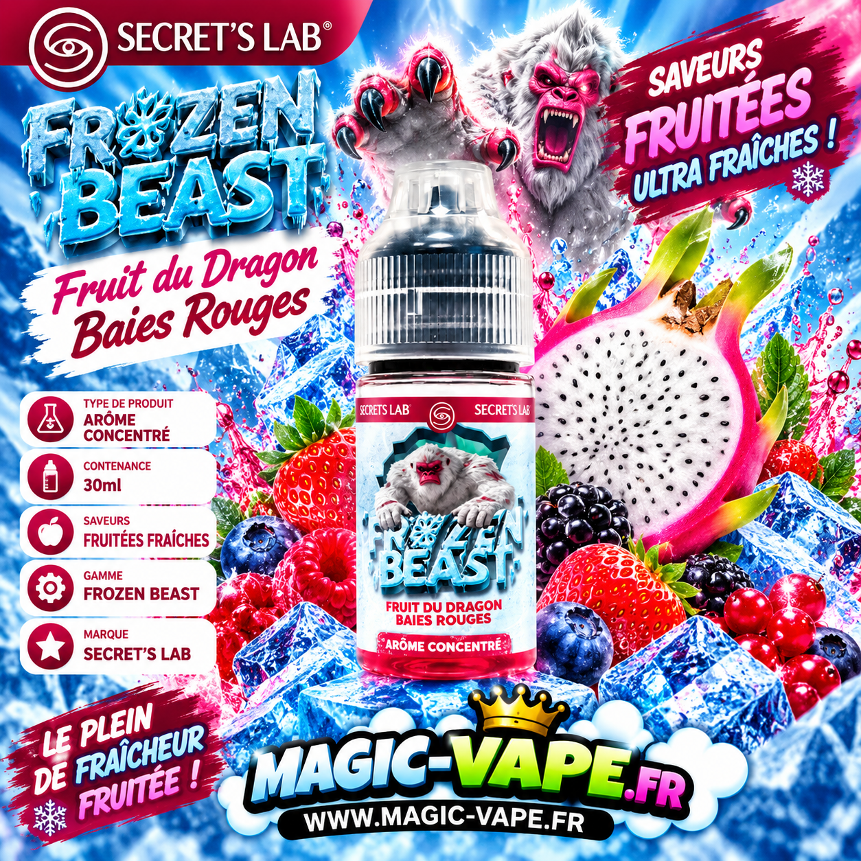 Concentré Fruit du Dragon Baies Rouges 30ml Frozen Beast