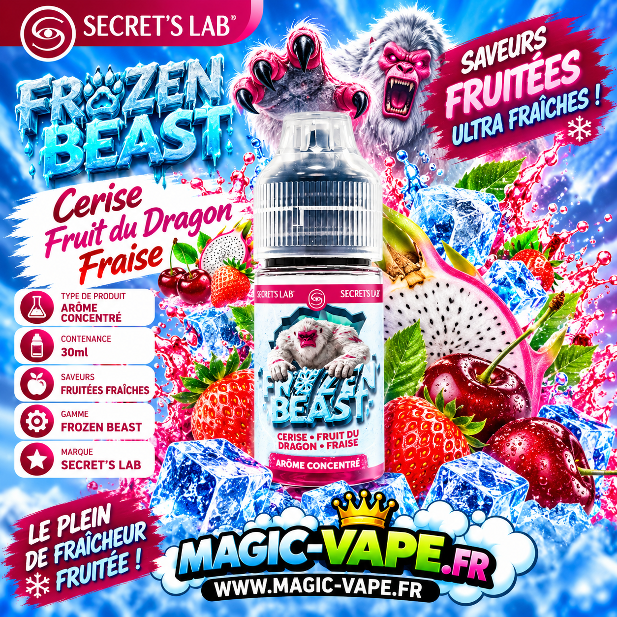 Concentré Cerise Fruit du Dragon Fraise 30ml Frozen Beast - SECRET'S LAB