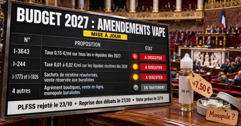 PLF 2027 cigarette électronique : taxes, amendements, buralistes et nouvelles décisions du 24 octobre 2026