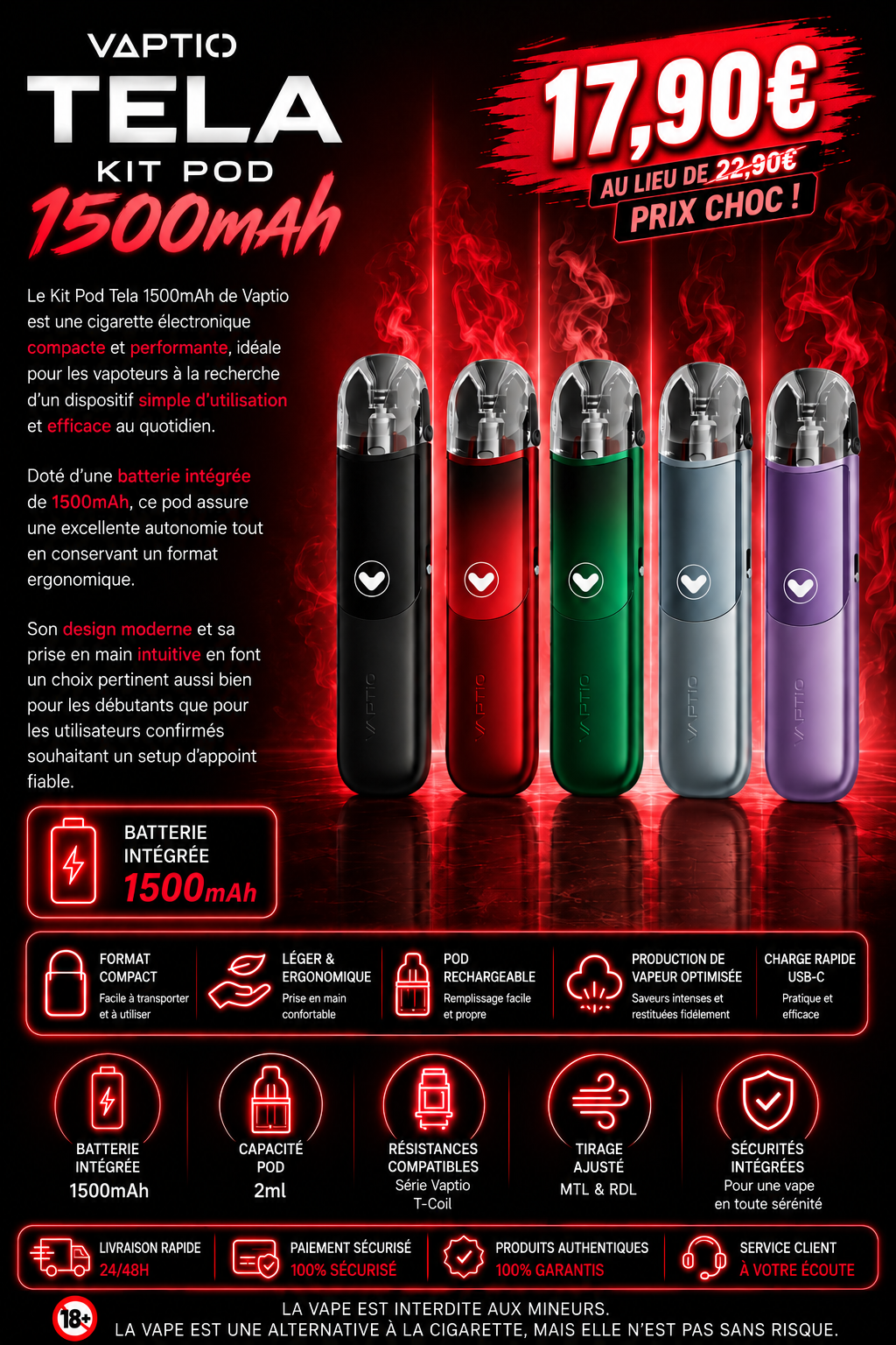 Kit Pod Tela 1500mAh Vaptio